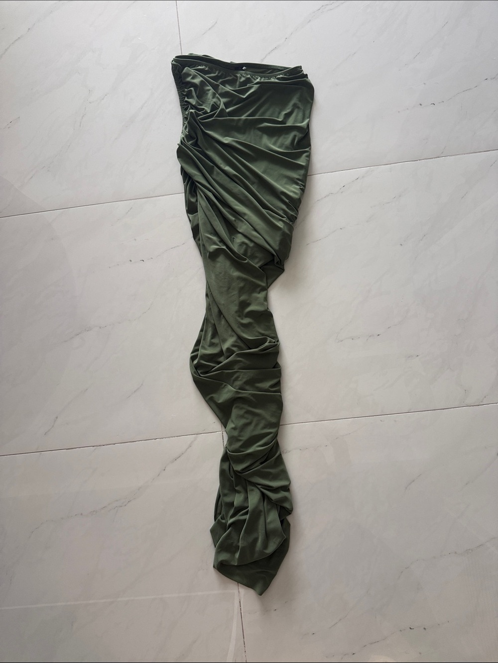 Norma Kamali Olive Green Asymmetrical Ruched Dress